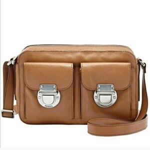 Fossil Riley‎ camel brown crossbody leather bag purse